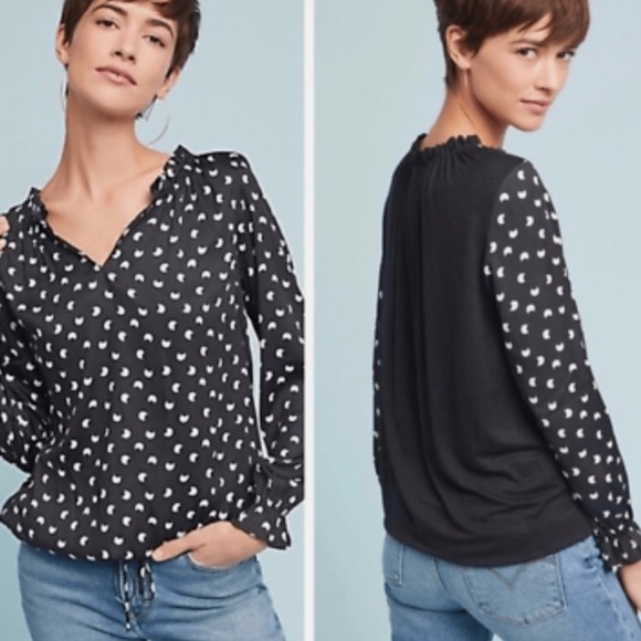 Anthropologie Dolan Left Coast Ruffle Moon Print French Quarter Blouse Sz Small - Picture 1 of 4